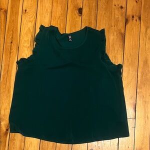 Emerald Sleeveless Blouse with Ruffle Accents